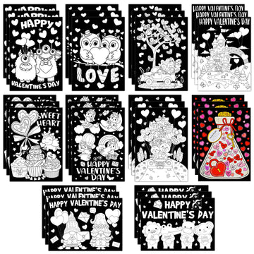 Zhanmai 30 Pcs Color Your Own Valentines Posters DIY Happy Valentines Crafts Bulk Coloring Heart Owl Angel Unicorn Poster DIY 