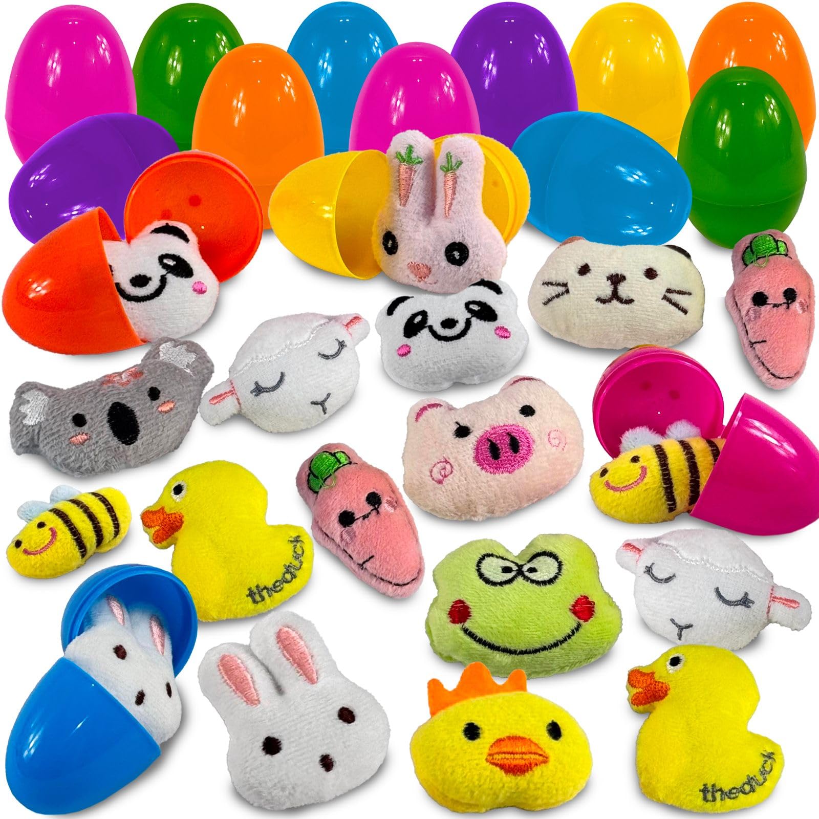 stargo 36 Pack Colorful Prefilled Easter Eggs with Mini Plush Toys Bright Plastic Easter Eggs Filled, Basket Fillers for Kids, T