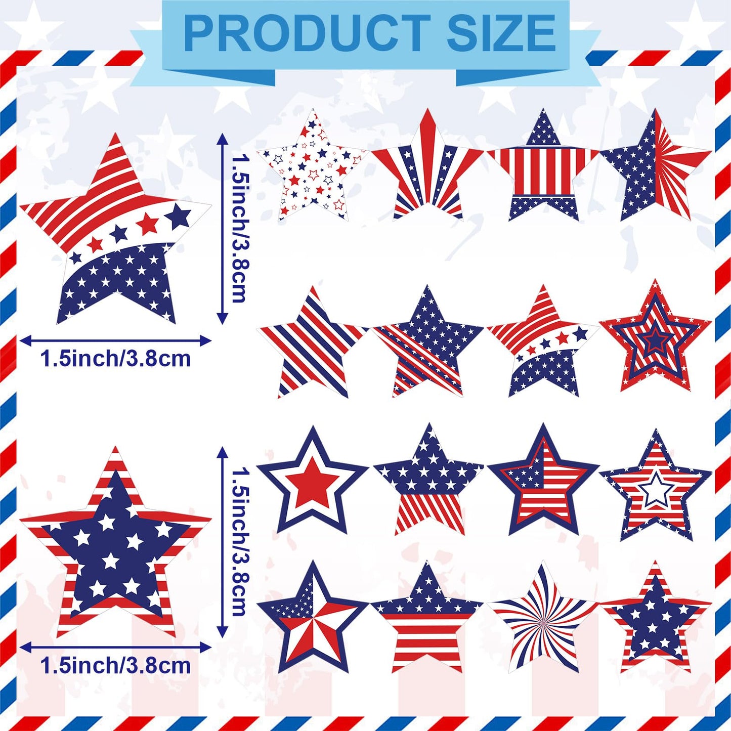 FEBSNOW Patriotic American Flag Stickers, 600 Pcs 2 Roll Fourth of July Red White Blue Star Stickers Self Adhesive Labels for In