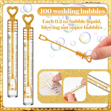 Shappy 100 Pcs Wedding Bubble Wands Bulk Mini Wedding Party Bubbles With Stickers For Bridal Shower Supplies Gifts (Wedding)