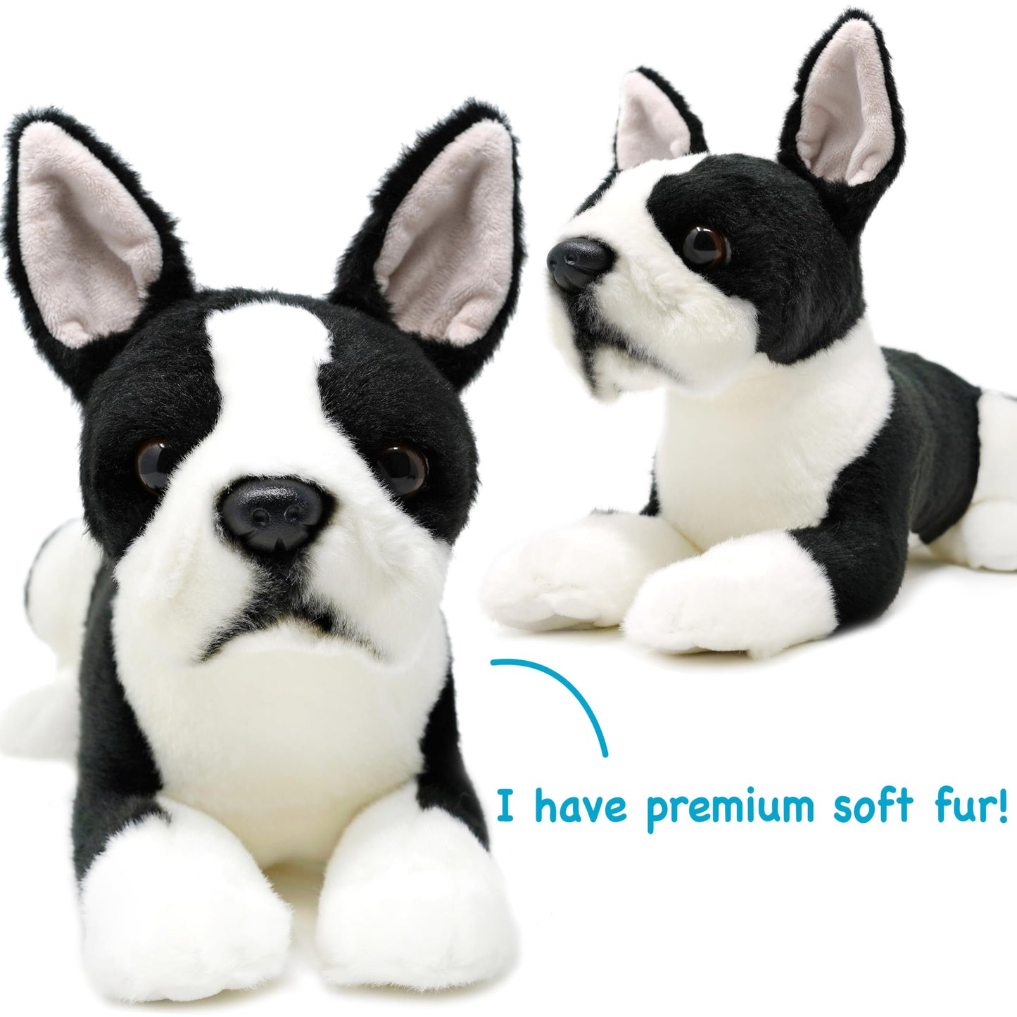 TigerHart 12 Inch Baxter The Boston Terrier Plush Dog Toy - White Soft Stuffed Animal