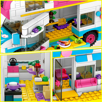 Hogokids 3-In-1 Girls Camper Van Building Set - 494Pcs Summer Beach Camping Building Blocks Sets | Food Truck Building Toys With Slide And Stickers | Gifts For Girls Boys Age 6 7 8 9 10 11 12+