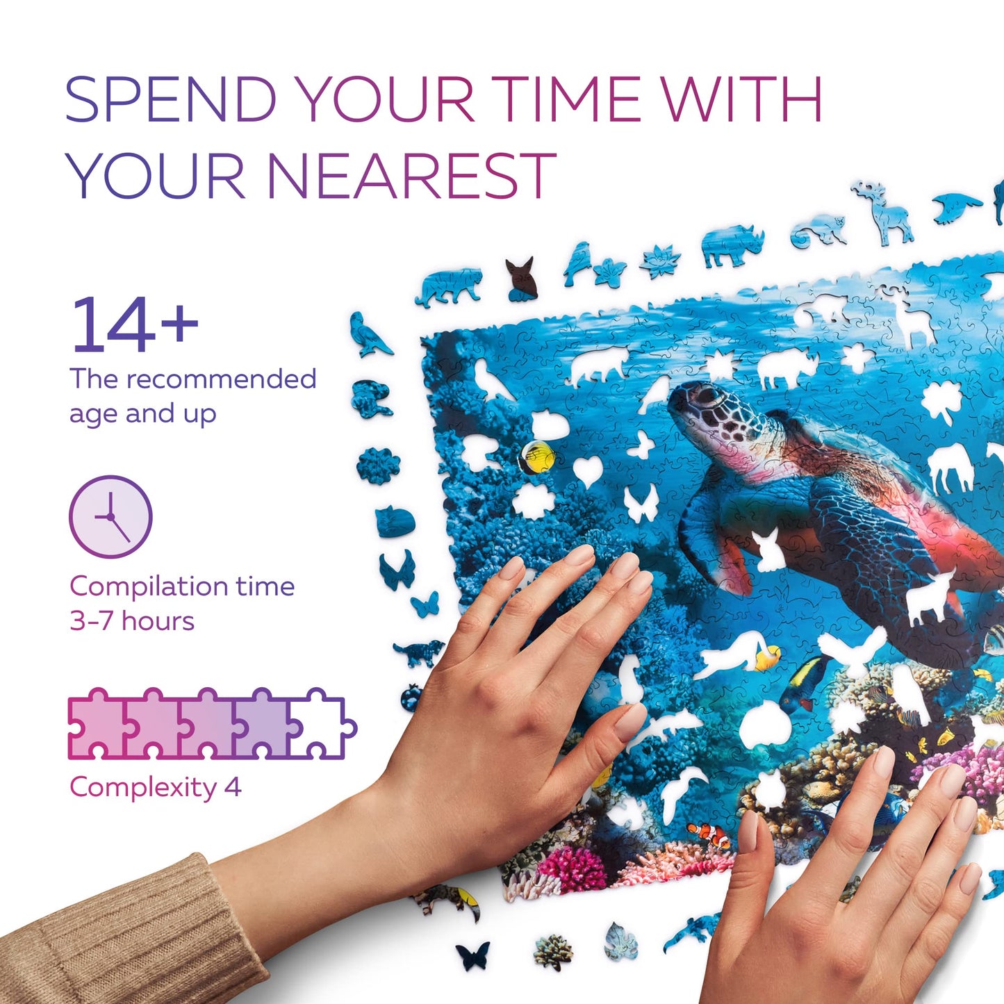 Woosaic Original Wooden Jigsaw Puzzles - Shimmering Turtle, 500 Pcs, 15''X11'', Beautiful Gift Package, Unique Shape Best Gift F