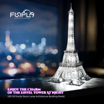 Funpola Led 3D Puzzle Eiffel Tower Building Model - 3D Architecture Building Model - Landmark Of Paris At Night - 3D Acrylic Puzzle Décor Lamp Diy Ornament Nightlight(Large,Gold)