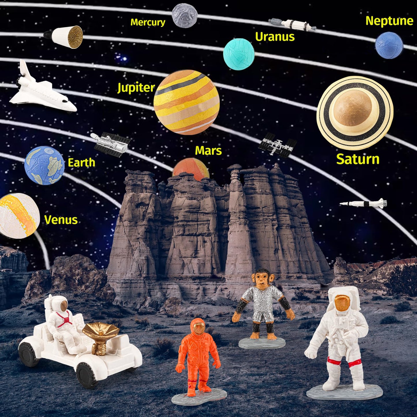 19PCS Planets Solar System Astronaut Figure Toy Children Solar Power Kit Space Exploration Spaceman Science Kit for Kids Party B