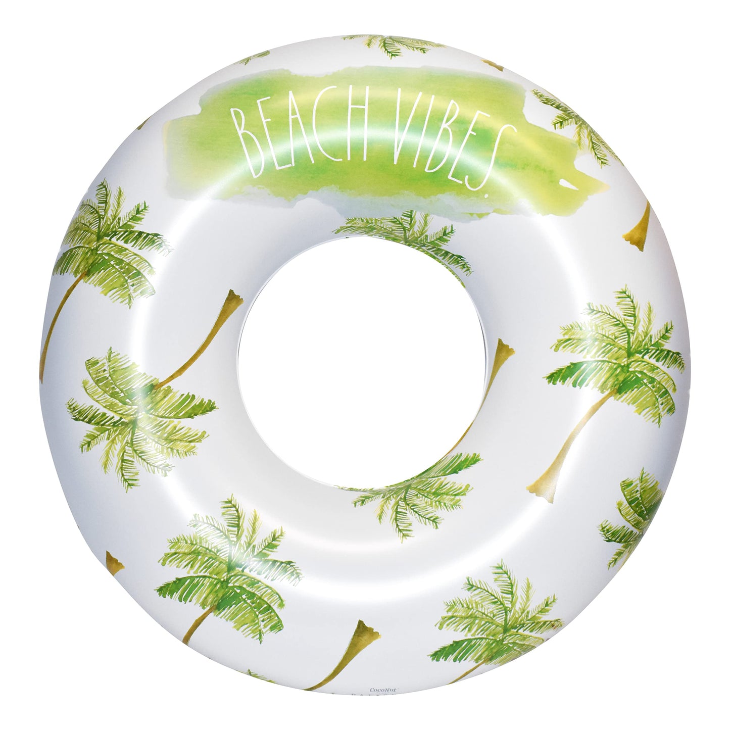 Rae Dunn x CocoNut Float Beach Vibes Palm Tree Pattern Ring Float - mature-themed Size Large 48 Inch Inflatable Raft & Durable Water Inner Tube - Stable Ride-On for Summer Parties & Swim Events