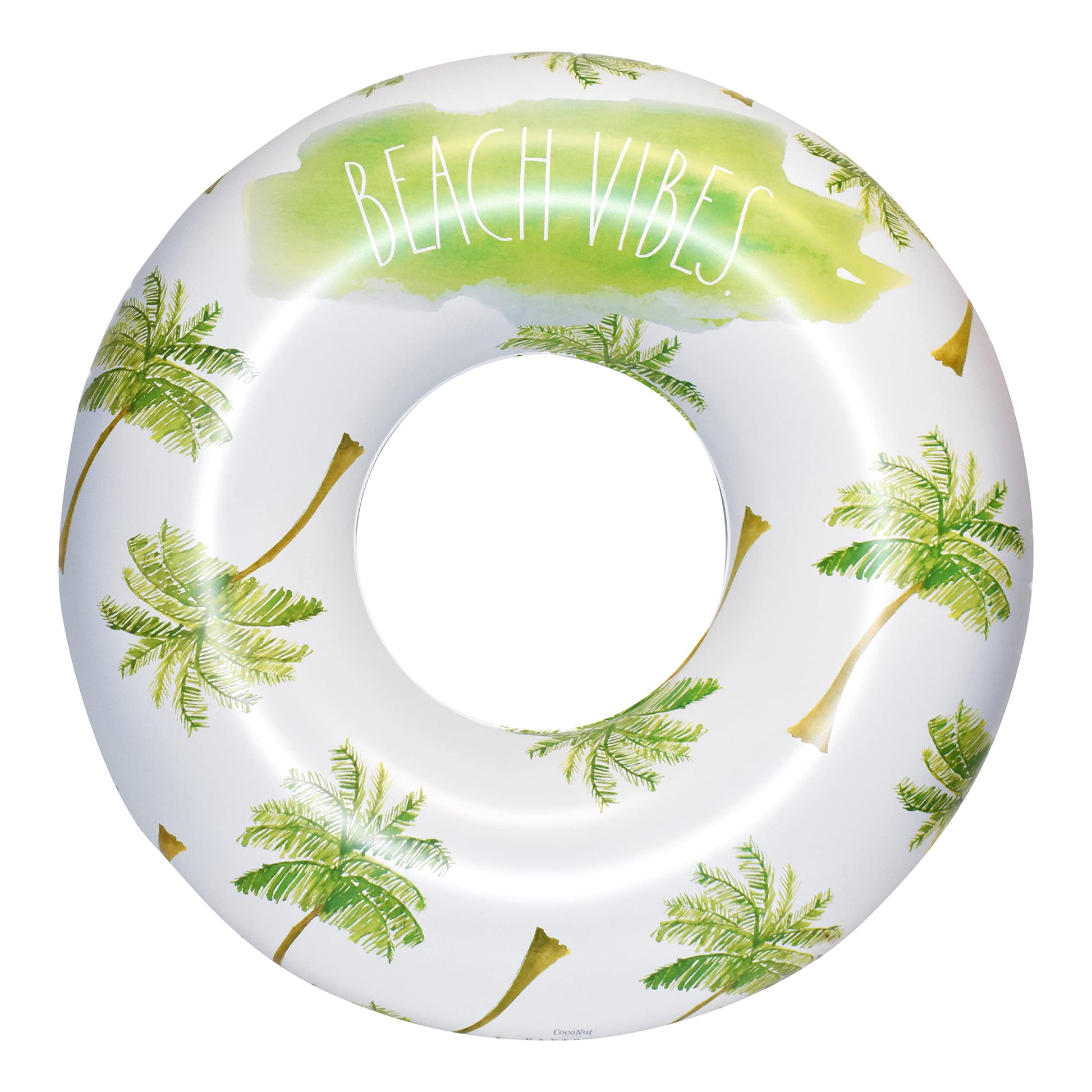 Rae Dunn x CocoNut Float Beach Vibes Palm Tree Pattern Ring Float - mature-themed Size Large 48 Inch Inflatable Raft & Durable Water Inner Tube - Stable Ride-On for Summer Parties & Swim Events
