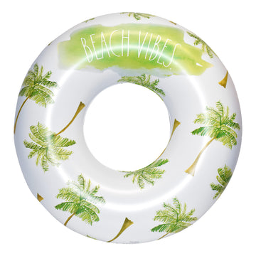 Rae Dunn x CocoNut Float Beach Vibes Palm Tree Pattern Ring Float - mature-themed Size Large 48 Inch Inflatable Raft & Durable Water Inner Tube - Stable Ride-On for Summer Parties & Swim Events