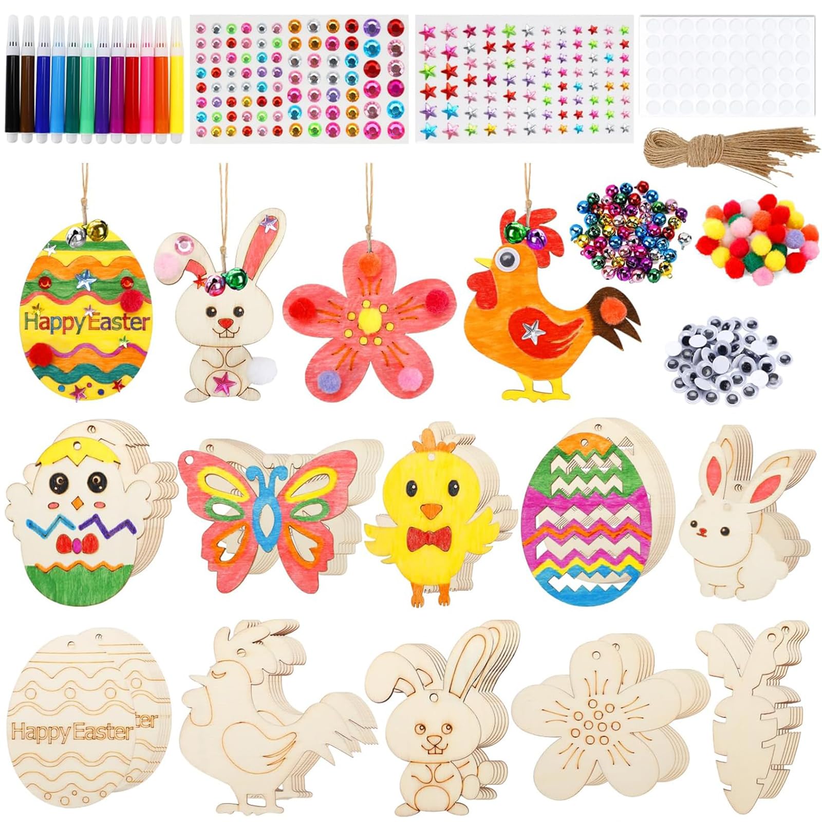 Easter Crafts, 60Pcs Wooden Arts Crafts Supplies Painting Kit Ages 812 Party Favors Easter Spring Classroom Activities Basket S