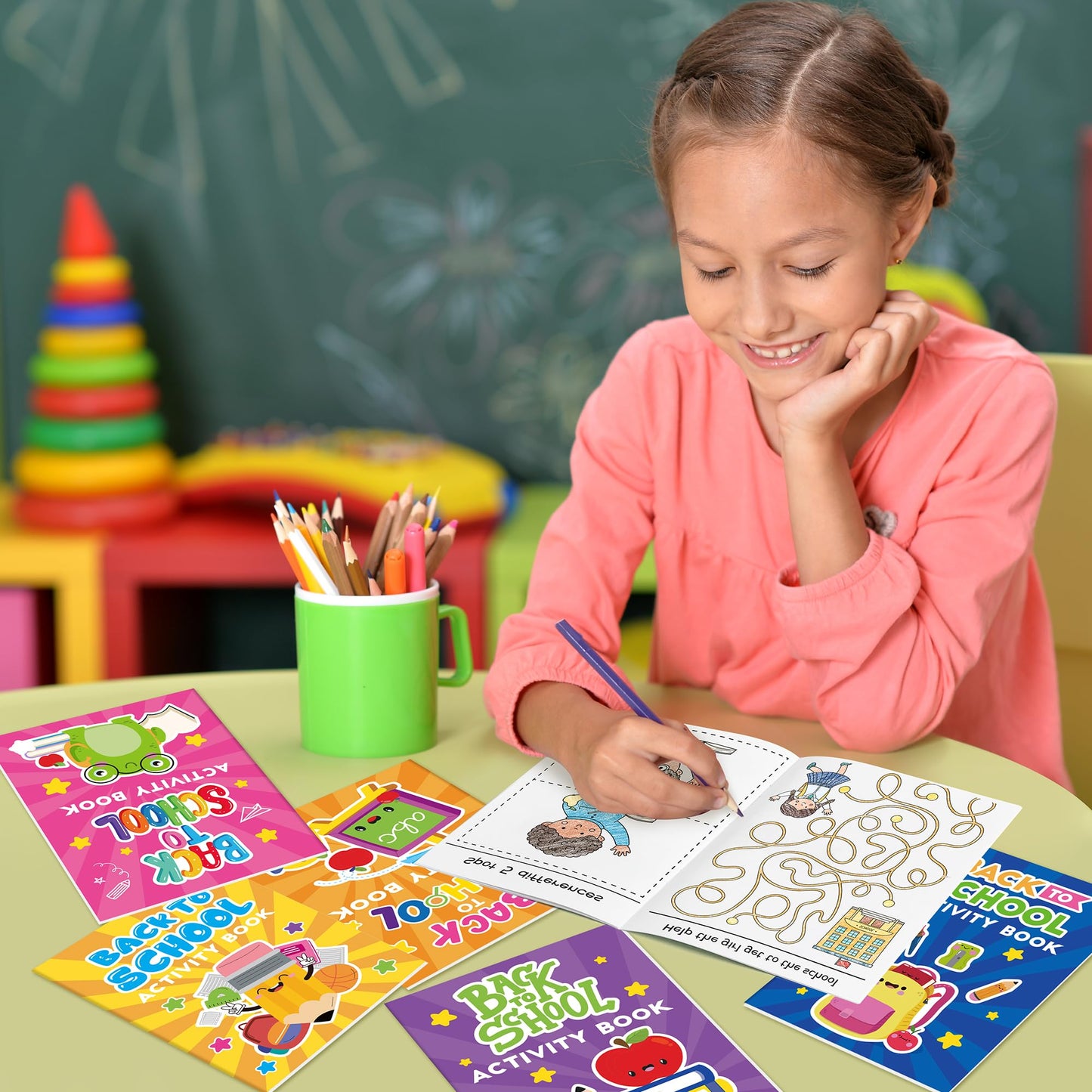 Back to School Activity Books for Kids - 24Pcs First Day of School Mini Games Coloring Book Set Bulk Mazes Word Search Word Scra