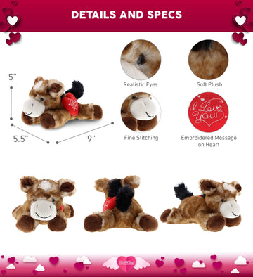Dollibu I Love You Valentine Plush Lying Brown Donkey - Cute Stuffed Animal With Red Heart And Name Personalization Gift For Valentines Day, Birthday, Anniversary - 9 Inches