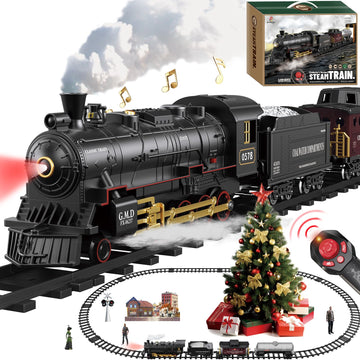Electric Remote Control Train Set Christmas Trains Steam Locomotive, Cargo Car & Tracks, Rechargeable Train Toys For Kids W/3 Sm