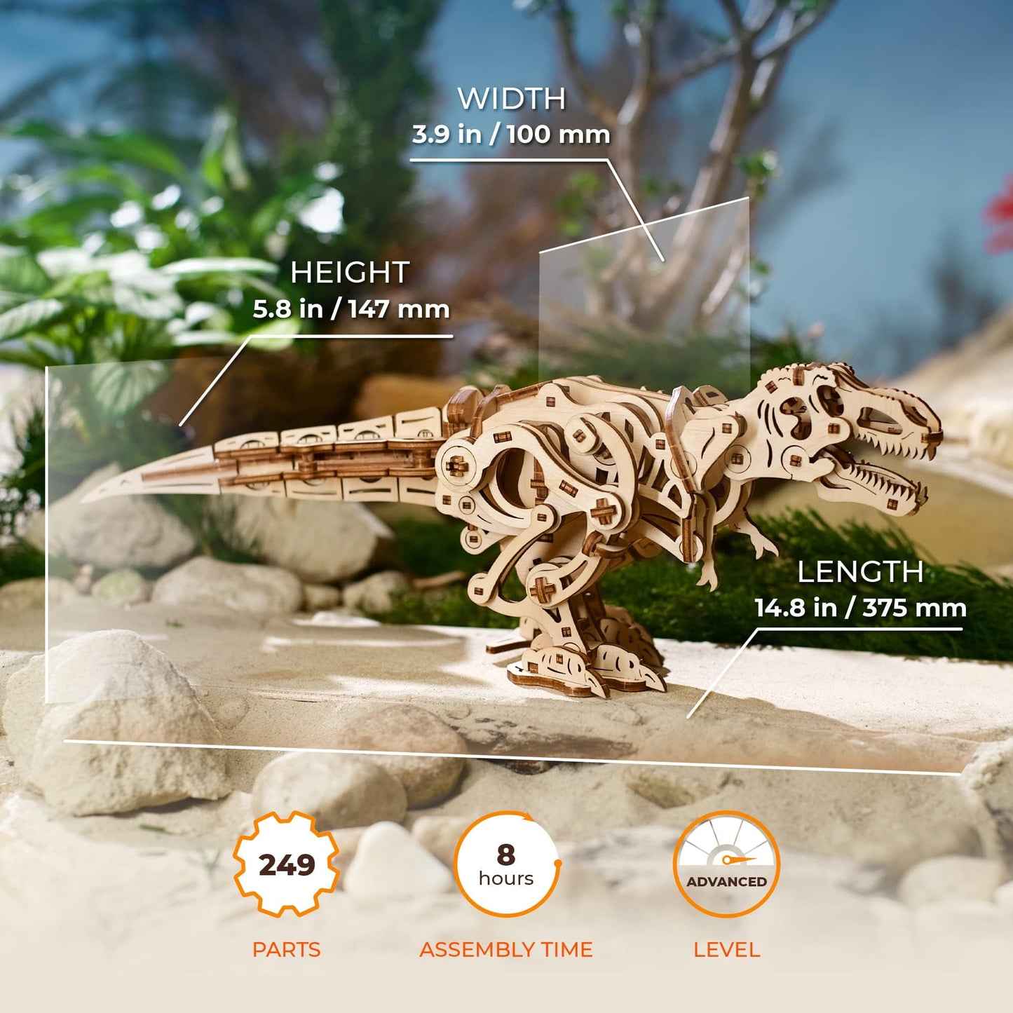 UGEARS Wooden 3D Puzzles for mature-themeds - Tyrannosaurus Rex Dinosaur Model Kit Craft Kits for mature-themeds Women and Men - 3D Wooden Dinosaur Automaton Models for mature-themeds to Build Wood Puzzles mature-themed - 249 Pcs