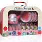 Kiddie Play Tea Set For Little Girls, Pretend Play Tea Party Set, Cat Design Kids Tin Tea Set With Carrying Case (15 Pcs)