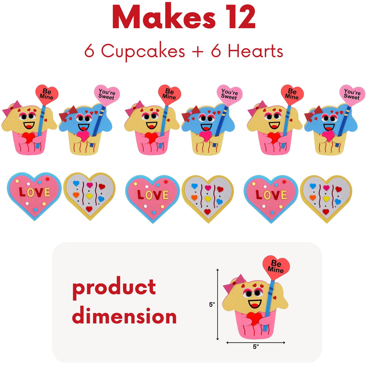 4Es Novelty Valentines Crafts for Kids Foam (Makes 12) Magnet Cupcake & Heart Cookie Kit Valentines Day Crafts for Kids Bulk fo
