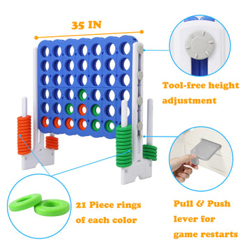 Sdadi Jumbo 4 In A Row Game, 4-To-Score Giant Game Set With Adjustable Height (2.5-3.5 Ft) For Kids & Adults, Indoor/Outdoor Con