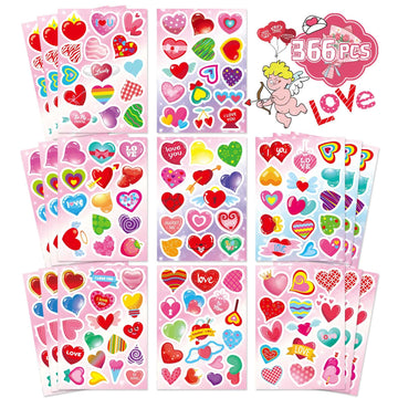 366 Pcs Valentine Stickers For Kids,Colorful Heart Stickers Valentine'S Day Love Decorative Stickers For Gift Box Envelope Weddi