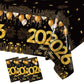 Staraise 3PCS New Years Tablecloths, Black and Gold Plastic Tablecloth Happy New Year Table Decorations Disposable Rectangular P