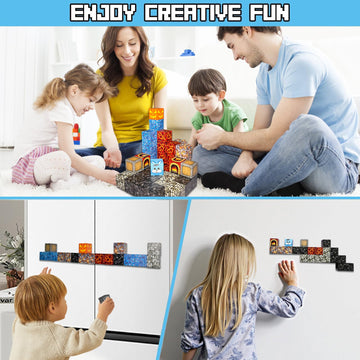 Magnetic Blocks - Build Mine Magnet World Kids Building Toy, Magnetic Tiles Building Blocks Toddler Stem Montessori Toy Sensory