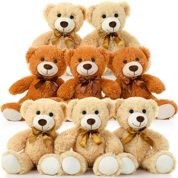 Tezituor Teddy Bear Stuffed Animal Bulk 8 Packs, 14In Small Bulk Teddy Bear Plush, Teddy Bears Centerpiece For Baby Shower, Stuffed Bears Gift For Kids, Christmas, Valentines, Light Brown/Dark Brown