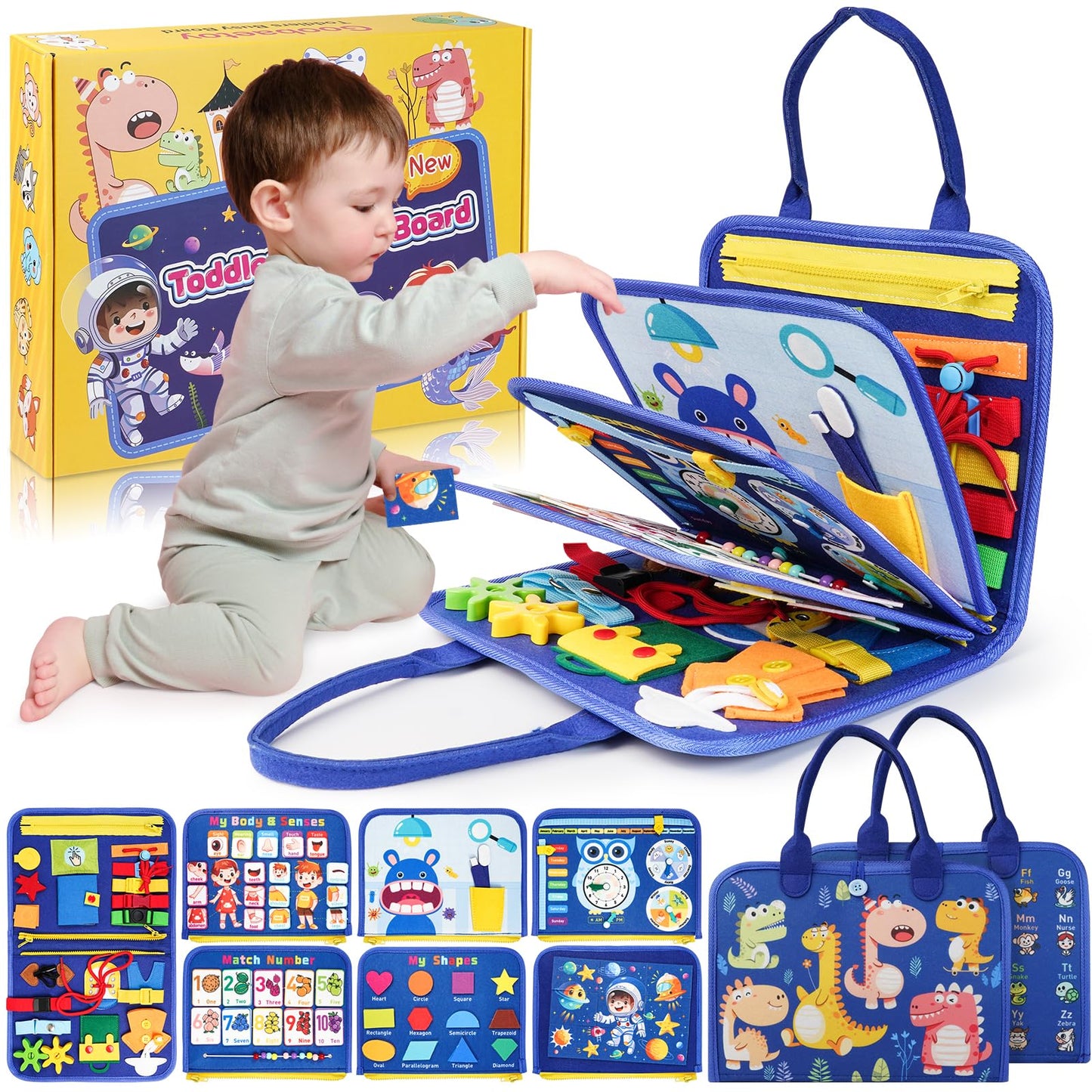 Goobaetoy Busy Board Montessori Toys For 1 2 3 4 5 6 Years Old Toddlers Boy Girl Gift, Sensory Learning Toys 10 Pages 32 Activit