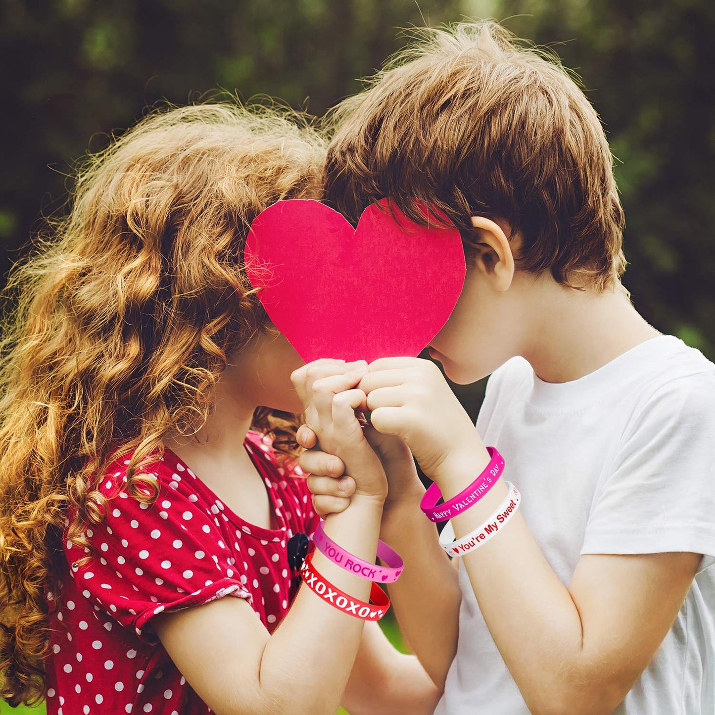 FEPITO 35 Pieces Valentines Day Rubber Wristband Silicone Wristbands Rubber Band Bracelets for Party Favors School Gifts Supplie