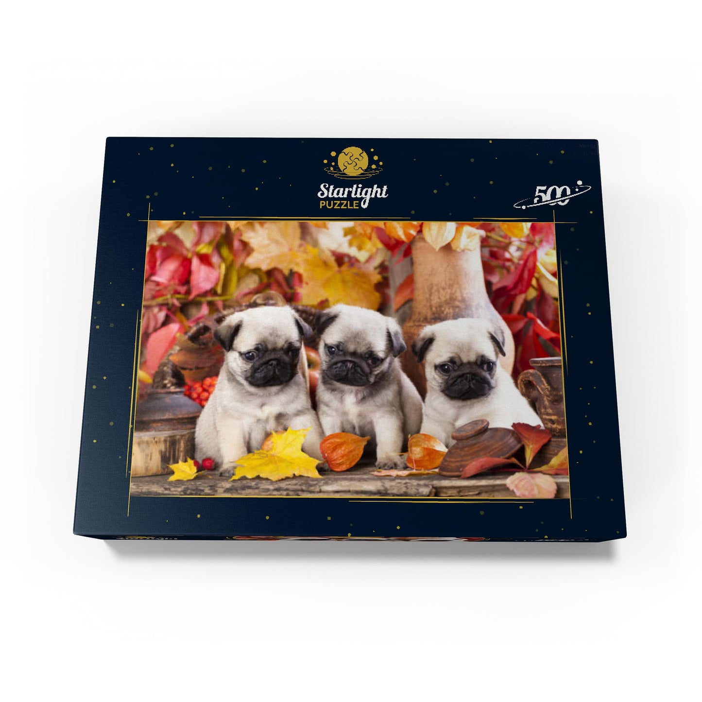 MyPuzzle Pug Puppies - enhanced 500 Piece Jigsaw Puzzle - Made in USA