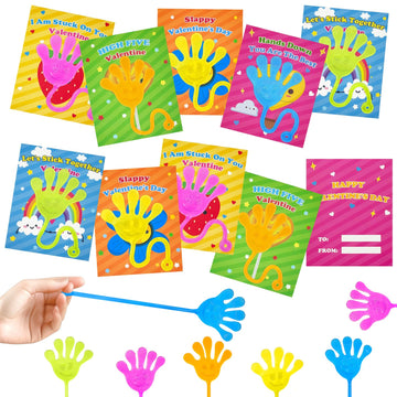 Preschool Valentines Gifts For Kids Class 28 Pack, Valentines Day Slappy Sticky Hands Toys With School Exchange Cards, Valentine