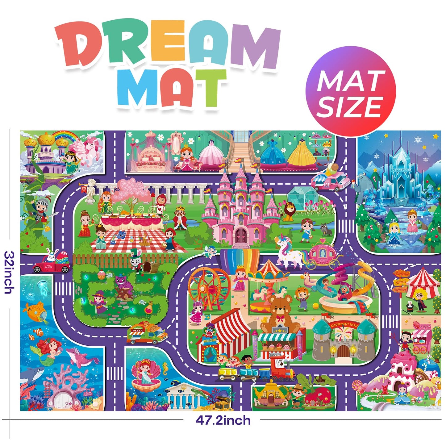 Oriate Kids Dream Mat Girls Toy Car Playmat, Princess Castle Girl Pink Kids Play Mat, Parent-Kid Interaction Pretend Game Mat For Playroom Classroom Bedroom Floor Decor, Ideal Girl Toys Play And Learn