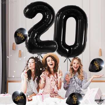 Katchon, Black 20 Balloon Number - 40 Inch | 20Th Birthday Decorations For Men, Number 20 Birthday Balloons | 20 Year Old Birthday Decorations | 20 Birthday Decorations, 20Th Anniversary Decorations