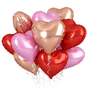 Rose Gold And Pink Heart Balloons, 18 Inch Red Pink Heart Shape Balloons Foil, 10 Pcs Red Light Pink Heart Balloon For Girls Wom