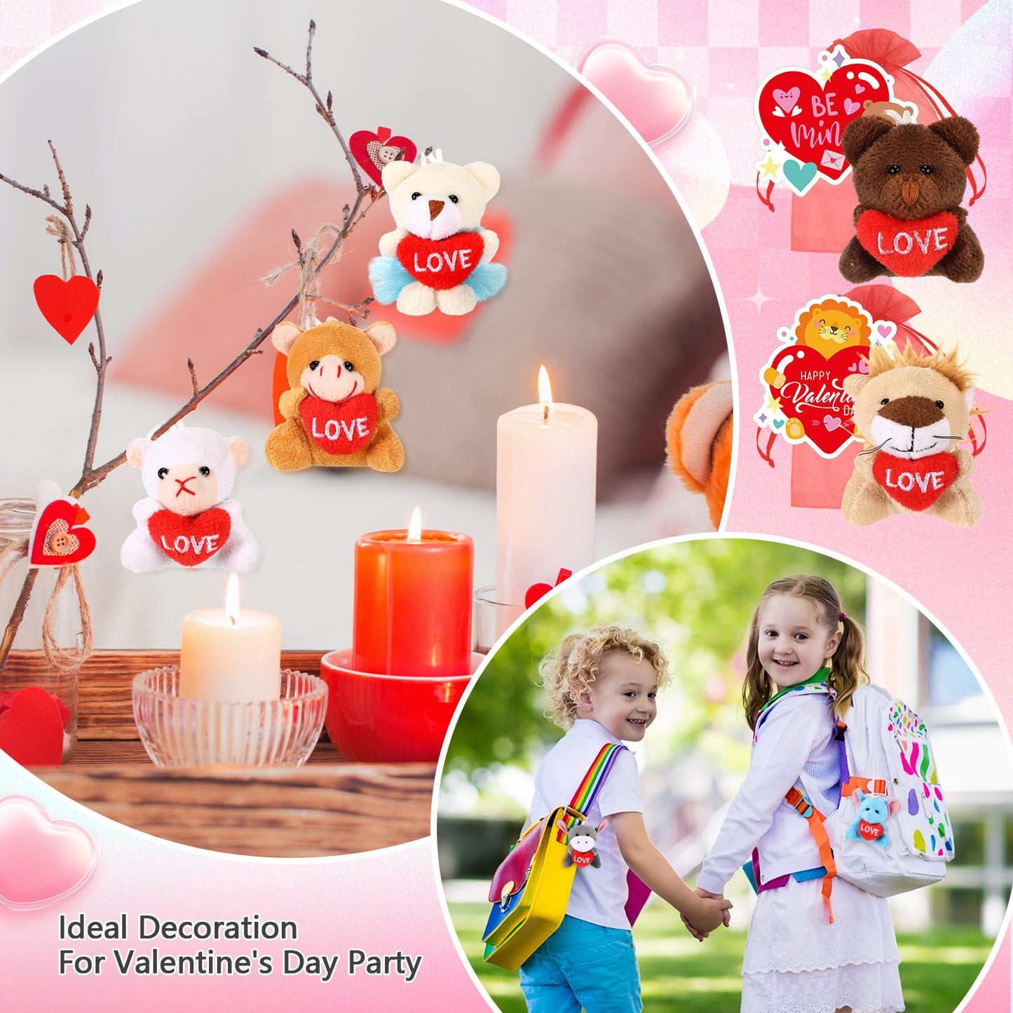 Blueweenly 36 Pcs Valentine'S Day Classroom Gifts For Kids, Valentine Mini Stuffed Animals Plush Toy With Heart Cards And Bags F