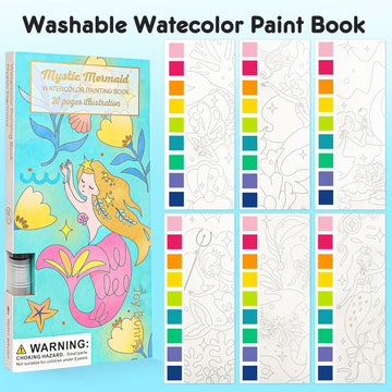ROOCHKD Watercolor Painting Coloring Books Pocket Watercolor Paint Bookmarks, Mess Free Paint with Water Set, Travel Class Activ