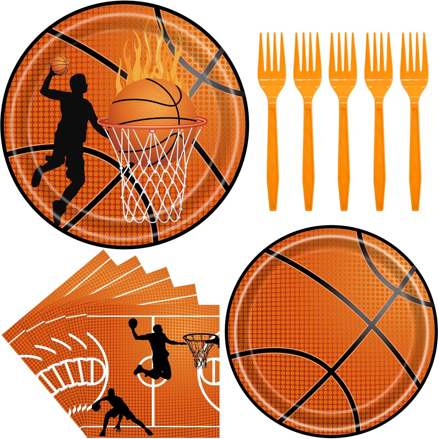 96PCS Basketball Party Supplies - Dinnerware Sets with Plates, Napkins, Forks - Boys Birthday Party Decorations - Serves 24