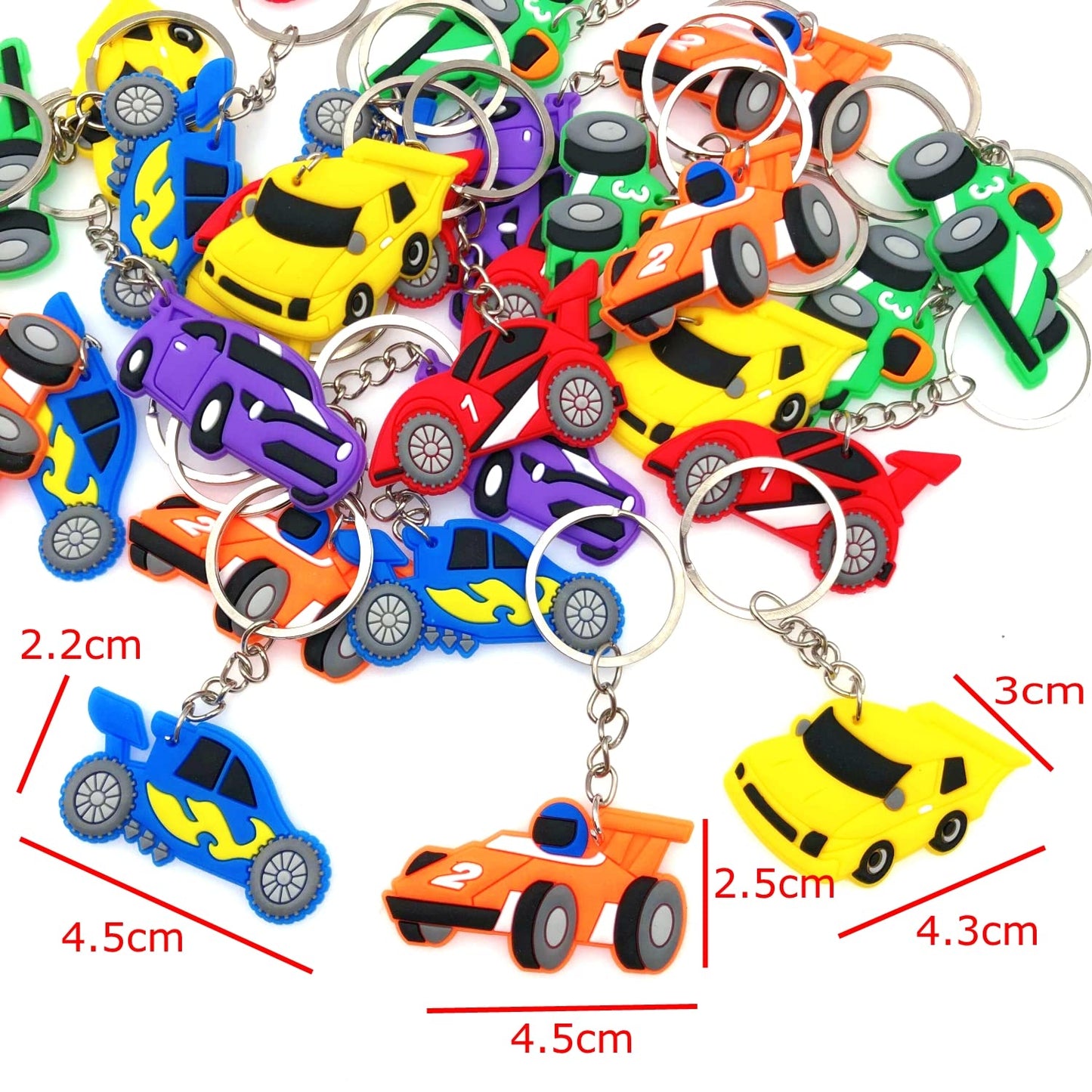 JZK 30 Pcs car keyring set for kids, silicone race car keychains for children birthday party favours, kids party bag fillers, ki