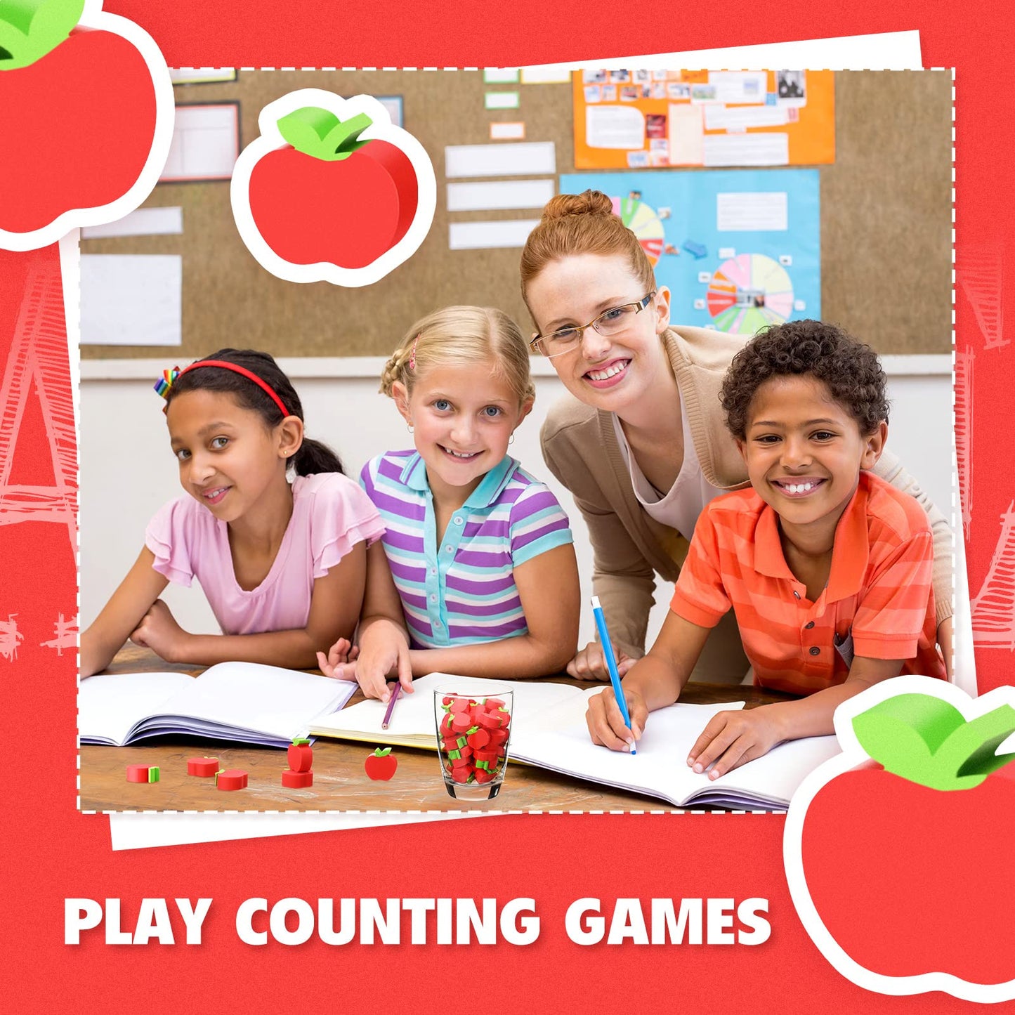 60pcs Mini Apple Erasers for Kids Bulk Classroom Welcome Back to School Gifts Classroom Counting Math Manipulatives Teacher Supp