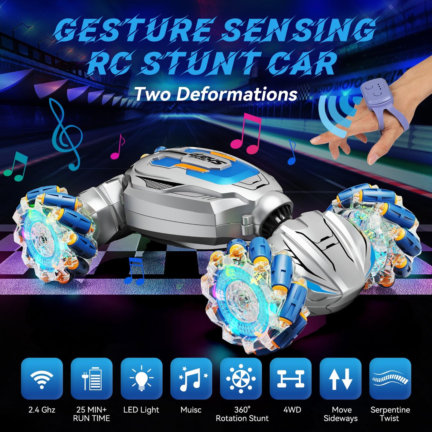 Remote Control Car - Gesture Sensing Stunt 2.4GHz 360 Rotating 4WD Transform RC Car, Brithday Gift for Boys Girls 4 5 6 7 8 9 10