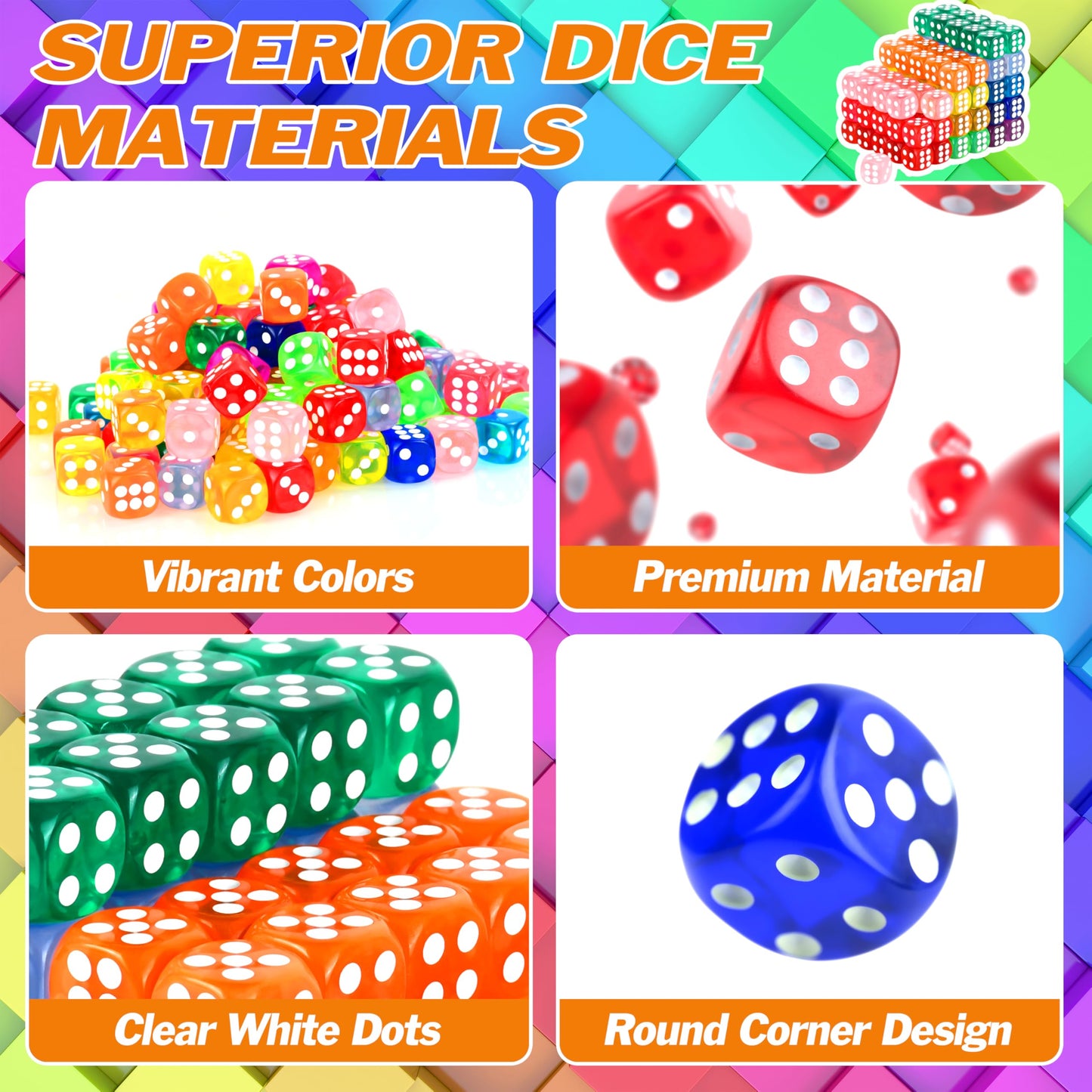 120 Pcs Colored Dice Bulk Set 14 Mm Polyhedral Dice 6 Sided Standard Dices With Storage Bag For Table Board Games Classroom Math
