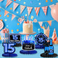 Happy 15th Birthday Honeycomb Centerpieces 9Pcs Stylish Sophisticated Blue Neon Theme Table Decor for Boys Girls Birthday Party