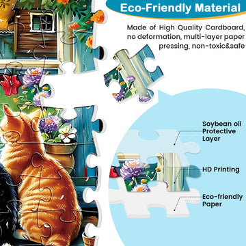 100 Pieces Puzzles For Kids Ages 4-8,Cute Cats And Flowers Jigsaw Puzzle,Sturdy&Safe Puzzle For Toddler Children Seniors, Large Piece, Engaging & Educational Toys Great Gift For Boys Girls,15X10 In