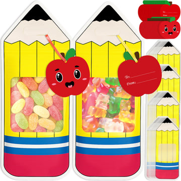 36PCS Back to School Goodie Bags Gifts Bulk: Students Teachers Party Favors, Plastic Candy Snack Pencil Treat Bag with Card, Tea