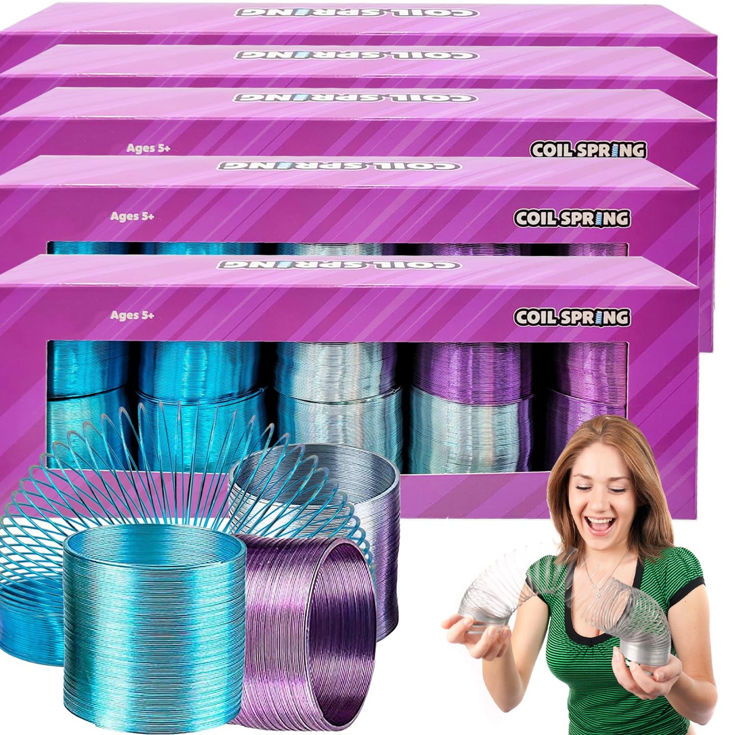 The Dreidel Company Metal Coil Spring, Goody Bag Fillers, Party Favor For Kids, Variety Of 2.4'' (60Mm) Individually Boxed (50-P
