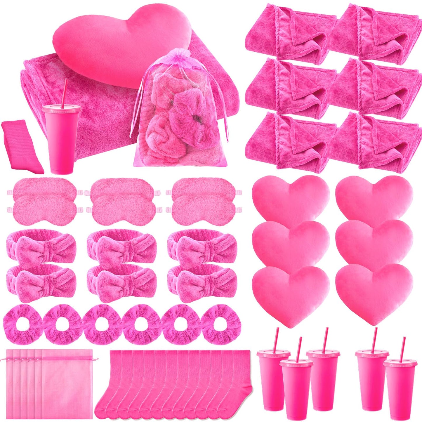 Fanfanwin 48 Pcs Sleepover Party Supplies Spa Birthday Slumber Party Favors 6 Throw Blanket 6 Headband 6 Heart Pillow 6 Scrunchi