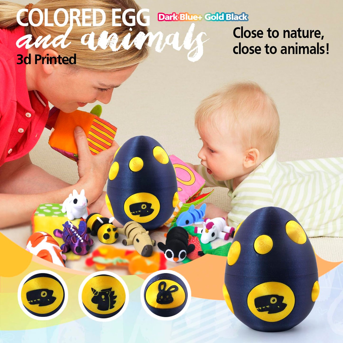 HyBaiS Mystery Mini 3D Printed Articulated Animal Figurines Set with Egg Little Cute Animals Pocket Pet 3D Animals Toys 3D Printed Miniature Figurines Gifts Excutive Desk Toy(Capybara&Unicorn&Rabbit)