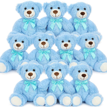 Maogolan Bulk Teddy Bear Baby Shower, 10 Packs Small Light Blue Teddy Bear Stuffed Animals In Bulk,13.5' Small Stuffed Bears Plush For Wedding,Birthday,Christmas, Party Decorations