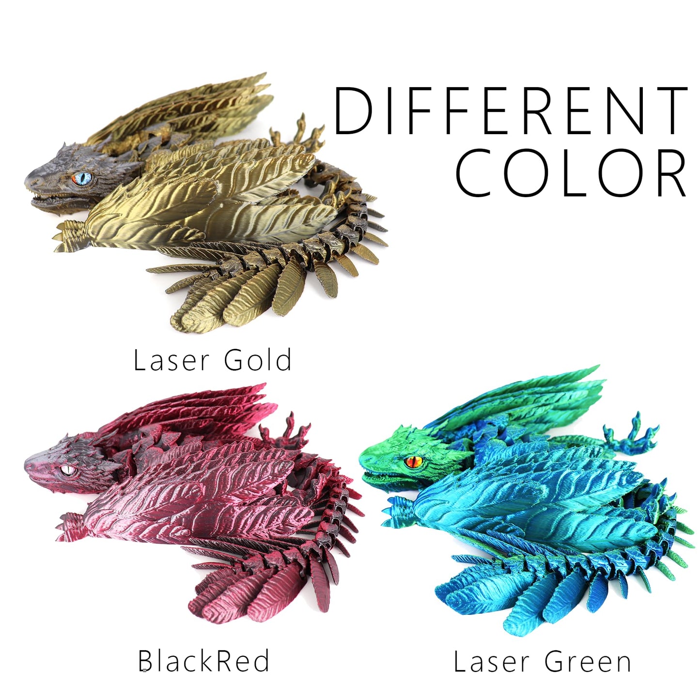 ACOCOFE 3D Printed Dragon Feathered Wyvern Toy, 16 inch Large Fidget Articulated Dragon with Wings, Large Desktop Pet 3D Printed