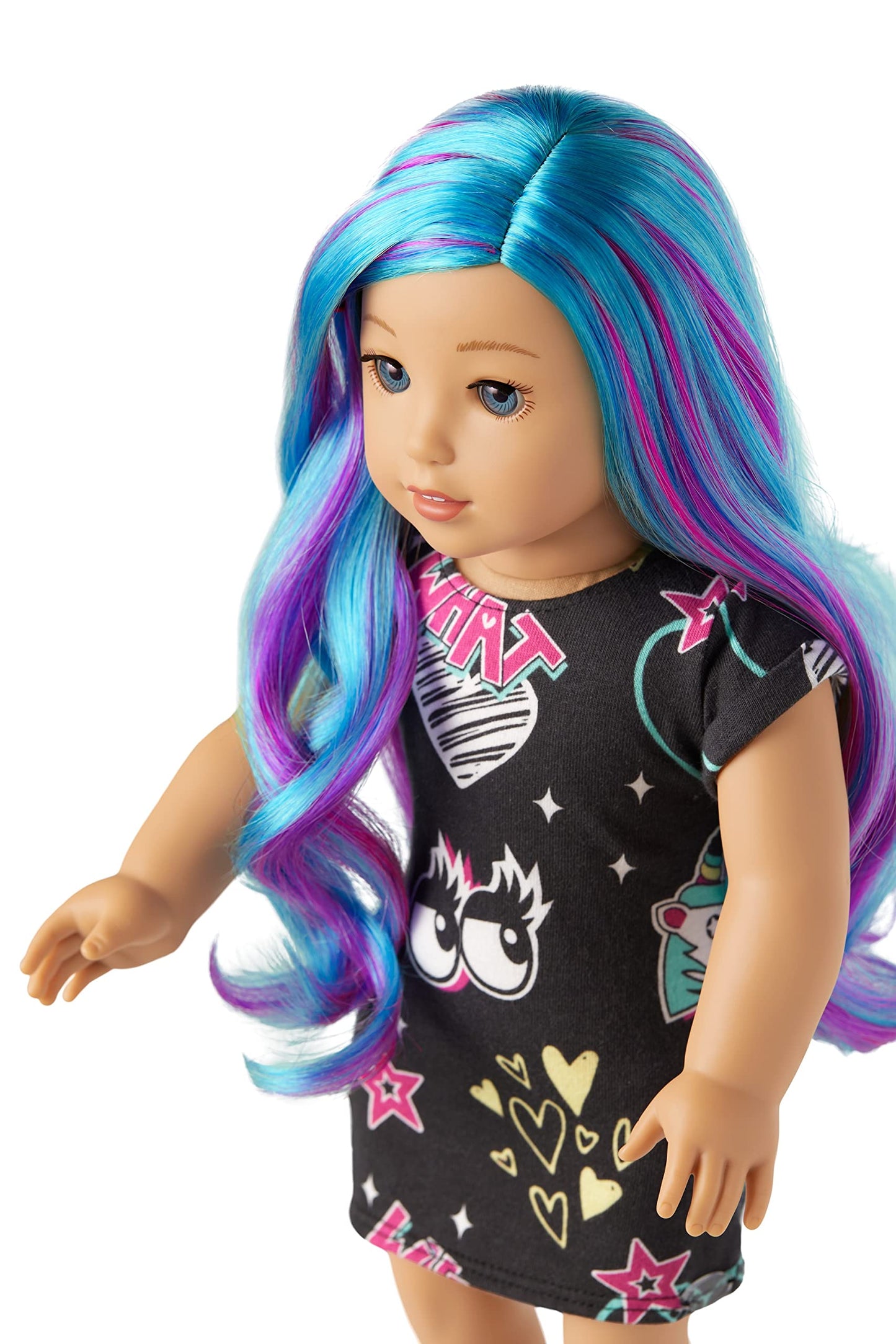 American Girl Truly Me 18-Inch Doll 119 - Light-Blue Eyes, Wavy Blue/Purple Hair, Black Dress, Light-to-Medium Skin, Model HJP72