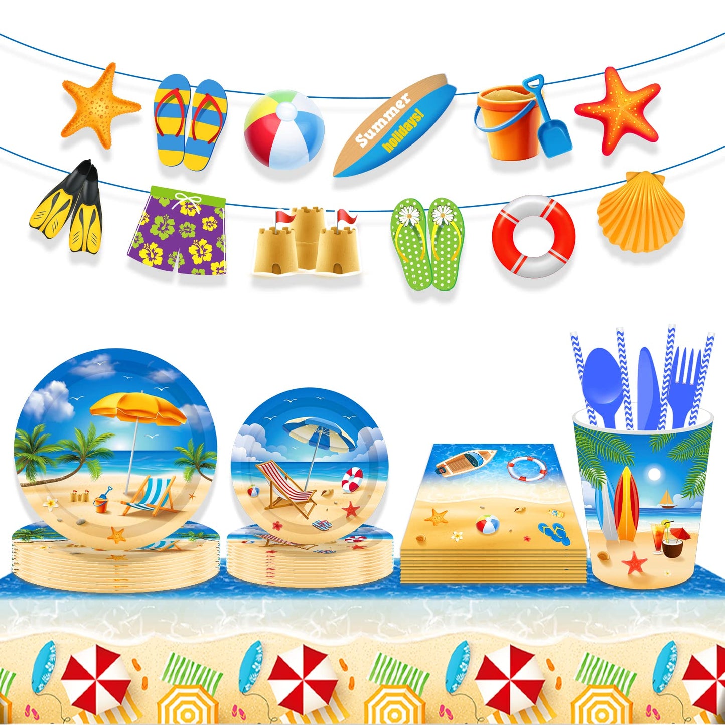 Lide Road 2 Pcs Summer Beach Tablecloth Hawaiian Decorations Disposable Plastic Pool Tablecloth Table Cover for Picnic Beach The