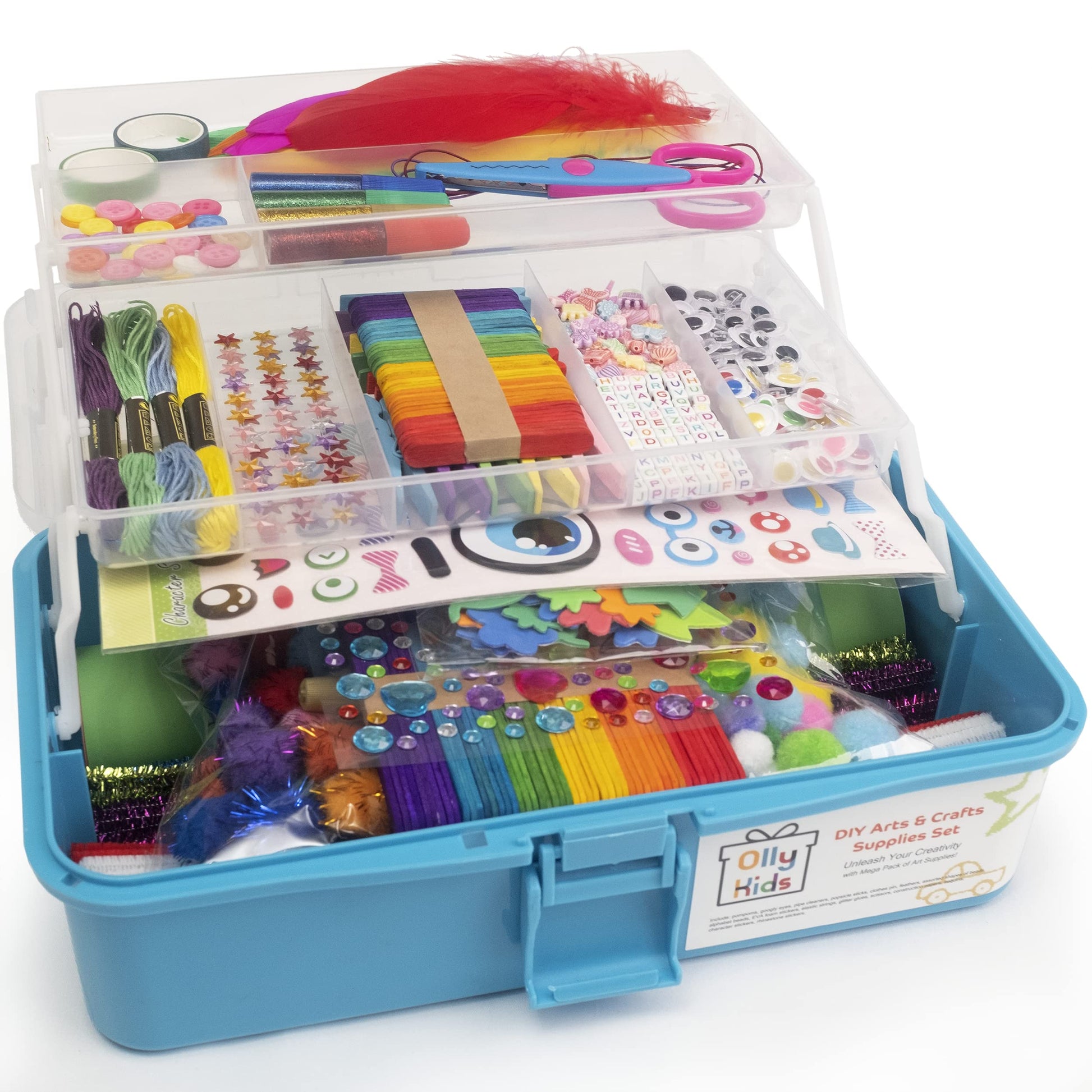 Olly Kids Craft Kits Library in a Plastic Craft Box Organizer- Craft and Art Supplies for Kids Ages 4 5 6 7 8 9 10 11 &12 Year O