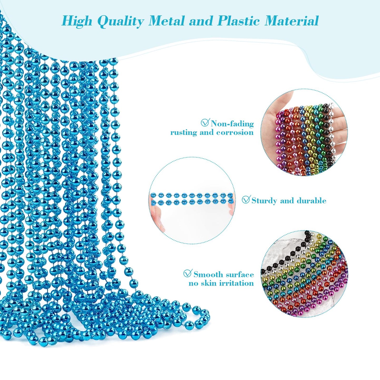 Yaxinrui 144 Pcs Teal Bead Necklaces, Teal Mardi Gras Beads, 33 Inch Round Beaded Necklaces School Spirit Day Necklace For Mardi
